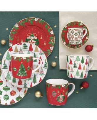 Set cafetiera si 2 cesti de cafea cu farfurii, 100 ml, Jingle Bells - SIMONA'S COOKSHOP